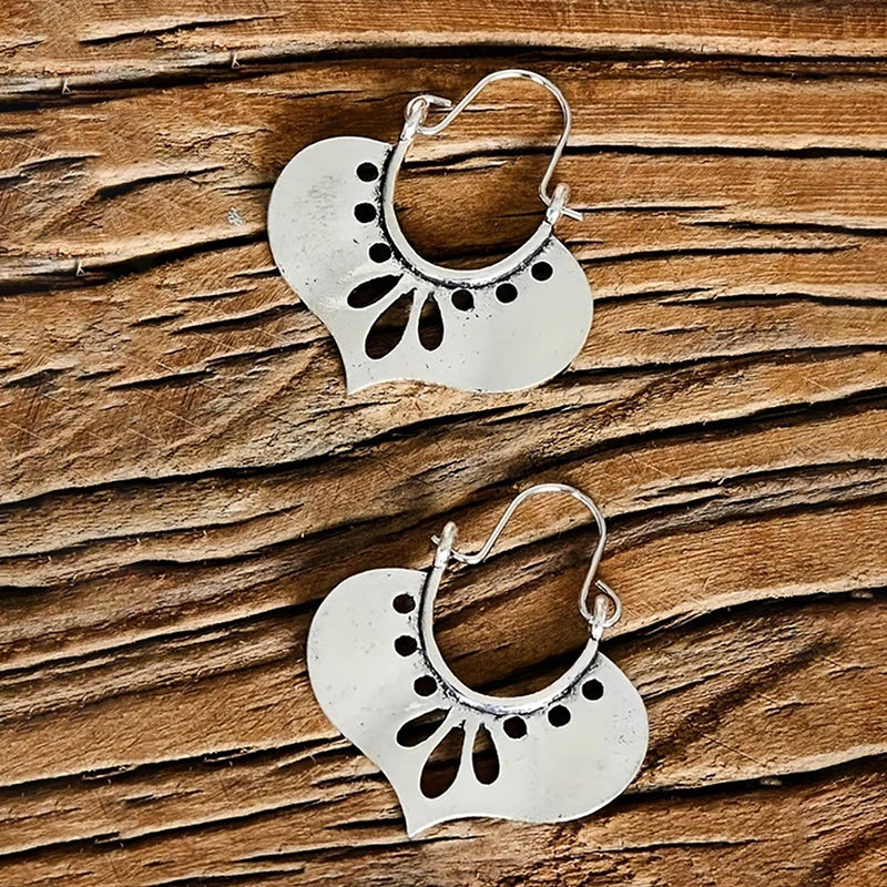 Huitan Bohemian Hollow Heart Dangle Earrings – Antique Silver Drop Dangle Earrings Axl