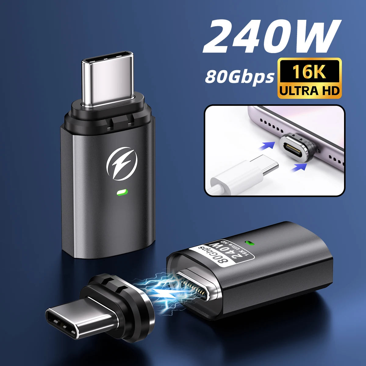 USB-C Magnetic Adapter 240W 80Gbps 8K | Laptop Charger USB-C Magnetic Adapter Axl