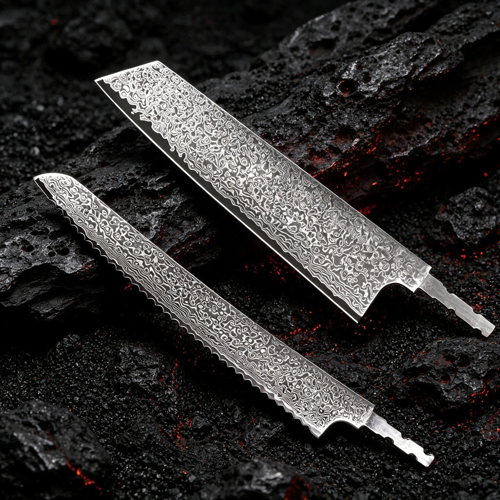 Damascus Steel Kiritsuke & Bread Knife Blade Set | DIY Kit Knife Blade Set Axl