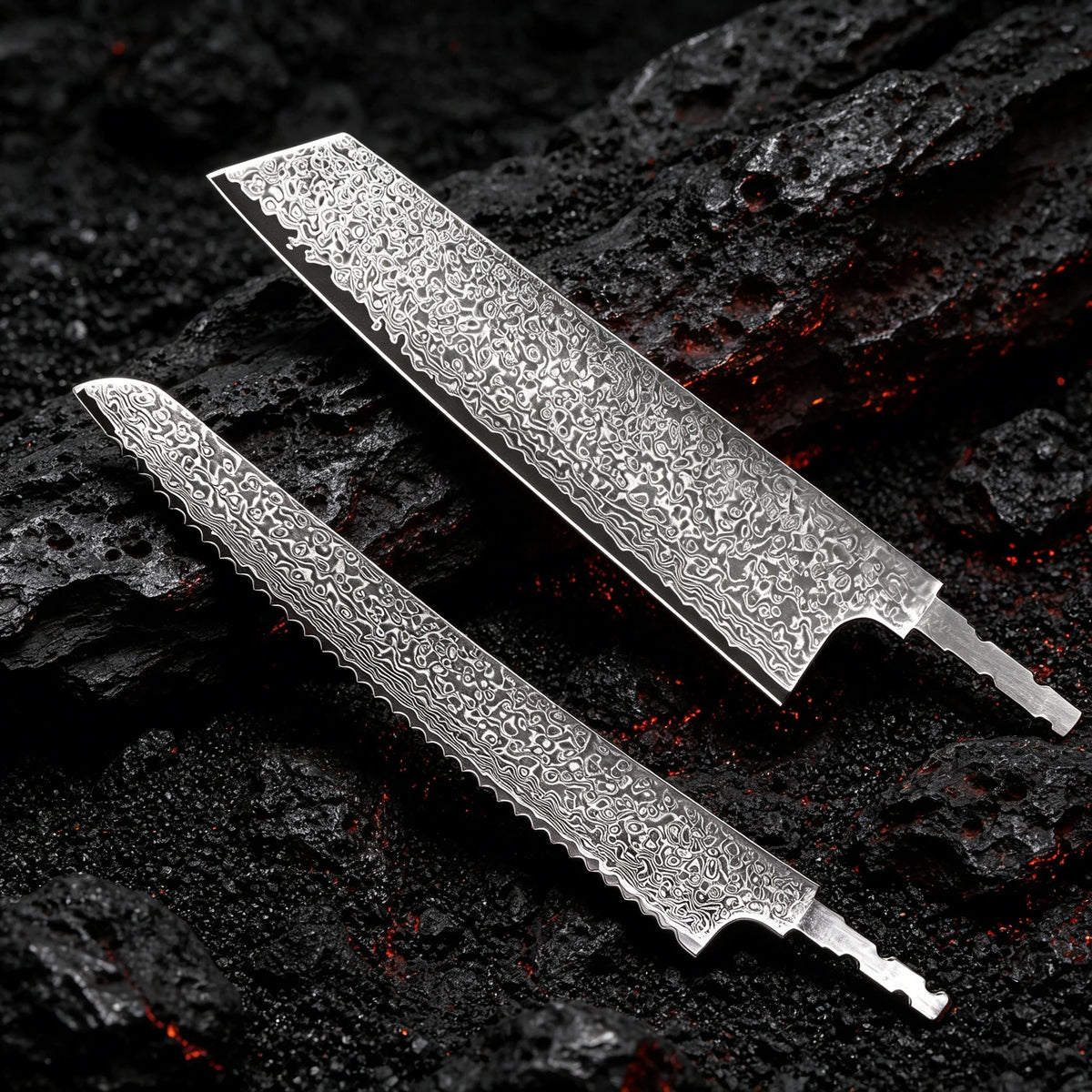 Damascus Steel Kiritsuke & Bread Knife Blade Set | DIY Kit Knife Blade Set Axl