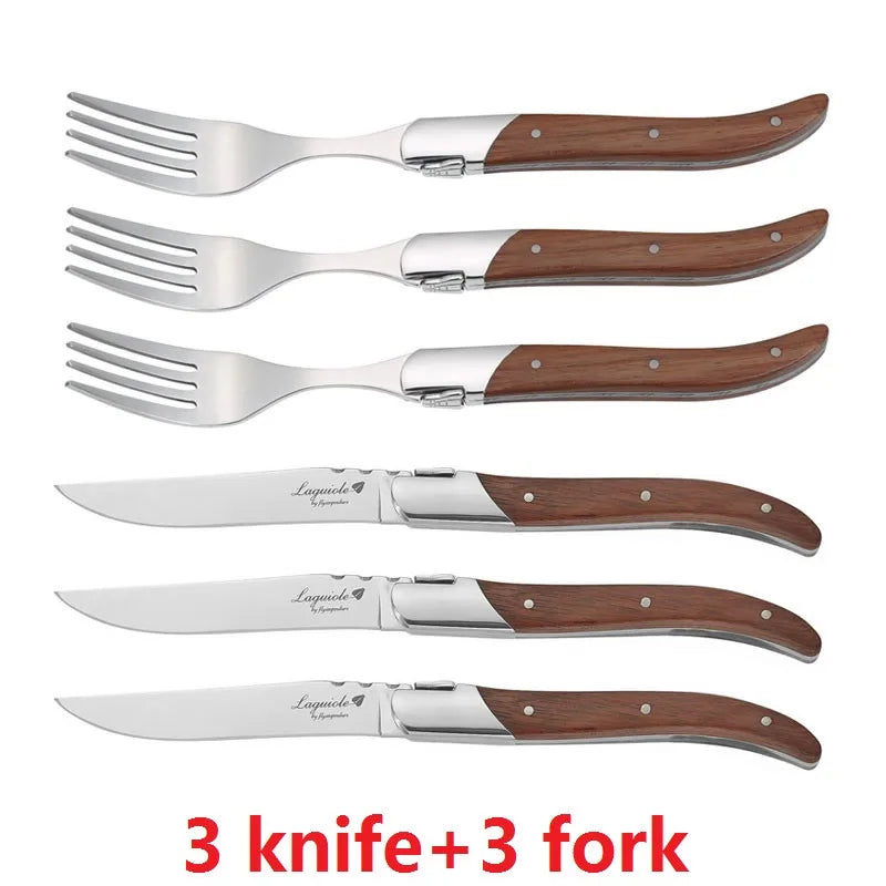 Laguiole Steak Knives Rosewood Handle Set 2–10 Pcs | 8.25" Steak Knife Set Axl 3 knife 3 fork