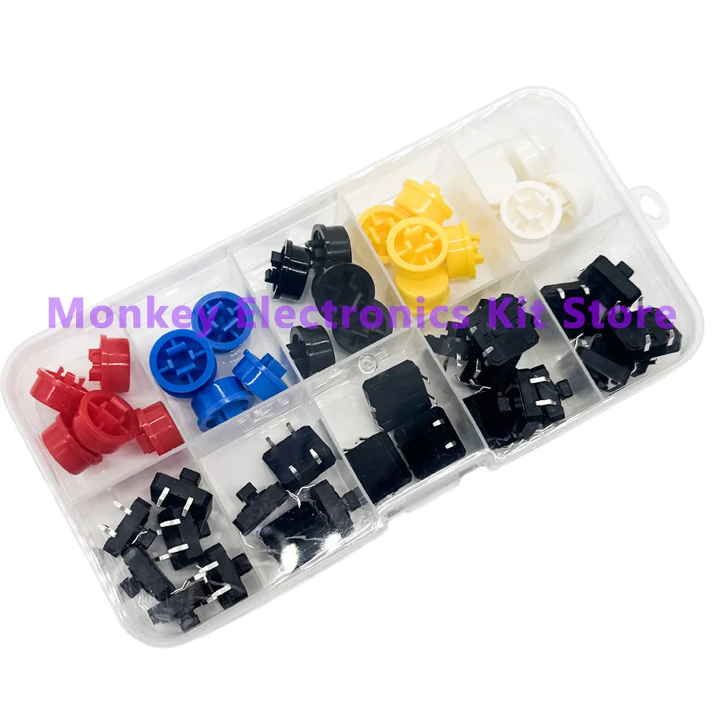 25PCS Tactile Push Button Switch Kit 12x12x7.3mm – 5 Colors Tactile Switch Kit Axl