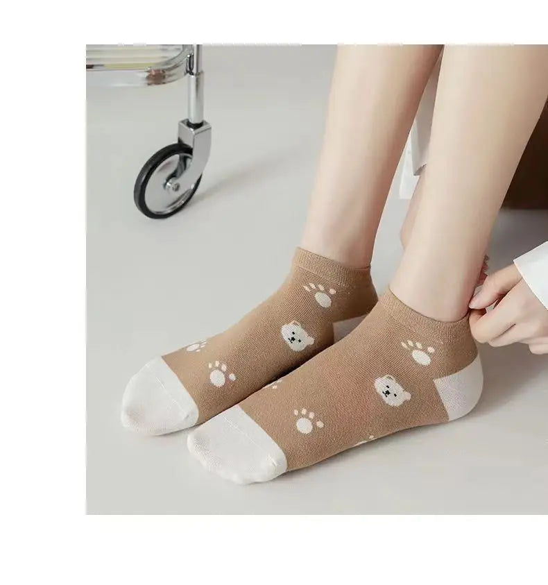5-Pack Cartoon Bear Ankle Socks – Cute Breathable Women's Socks Ankle Socks Set Axl