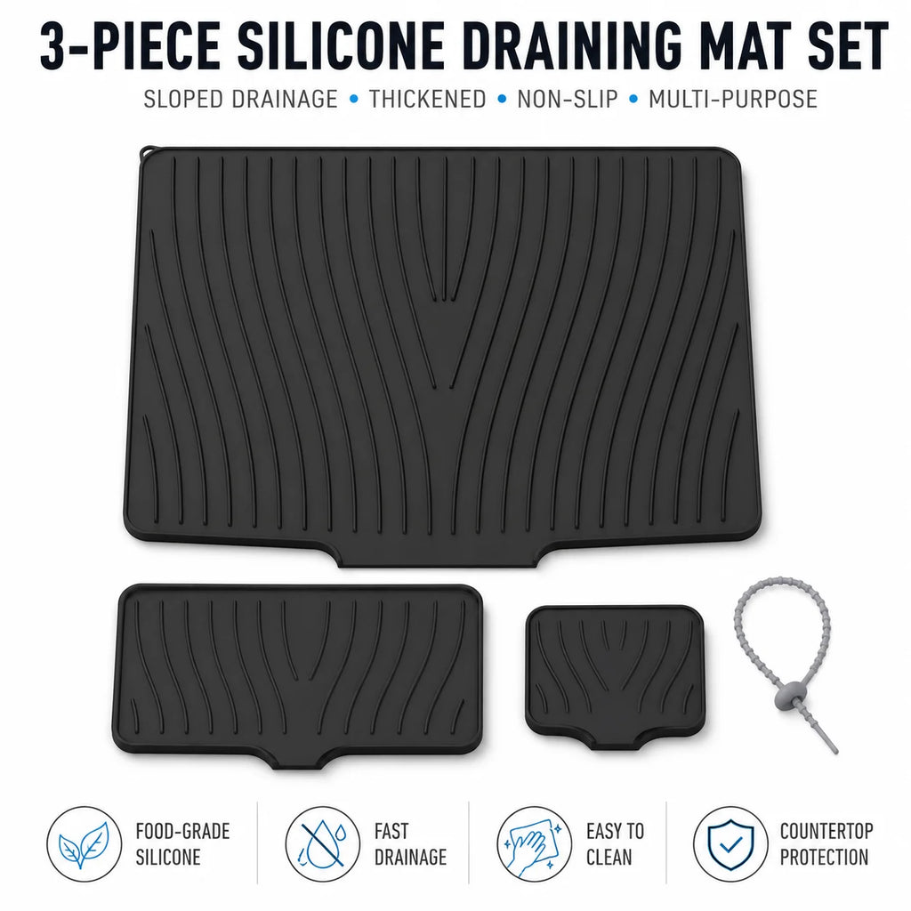 3-Piece Silicone Dish Drying Mat Set – Drainage & Trivet Dish Drying Mat Set Axl