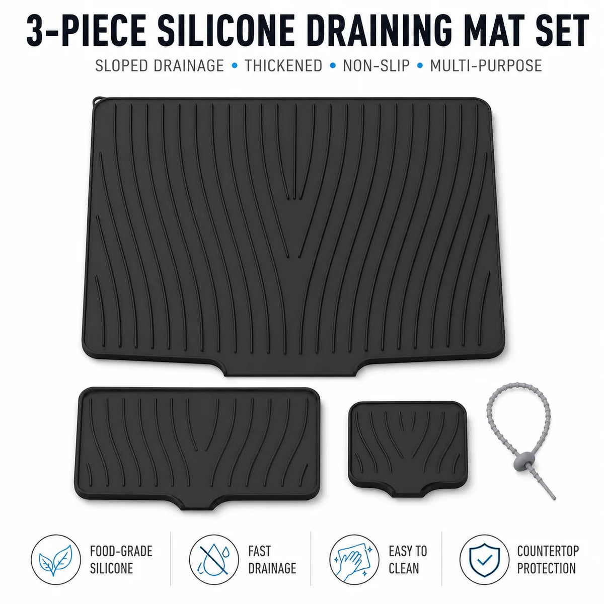 3-Piece Silicone Dish Drying Mat Set – Drainage & Trivet Dish Drying Mat Axl