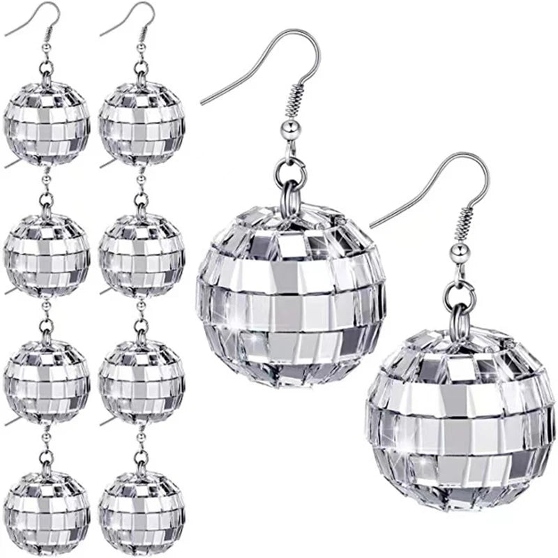70s Disco Ball Dangle Earrings – Silver Retro Drop Earrings Dangle Earrings Axl