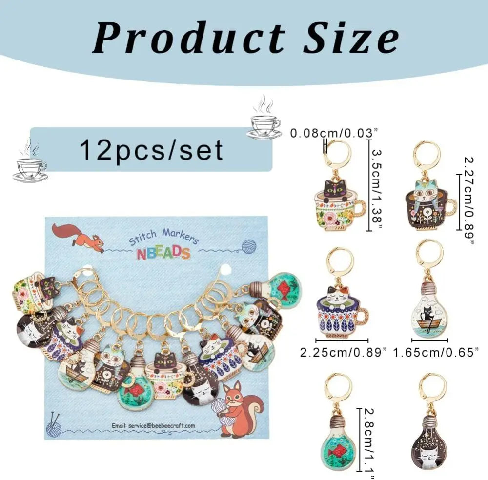 12 Pcs Cat Crochet Stitch Markers – 6 Colors Enamel Locking Charms Crochet Stitch Markers Axl AECH04-06618