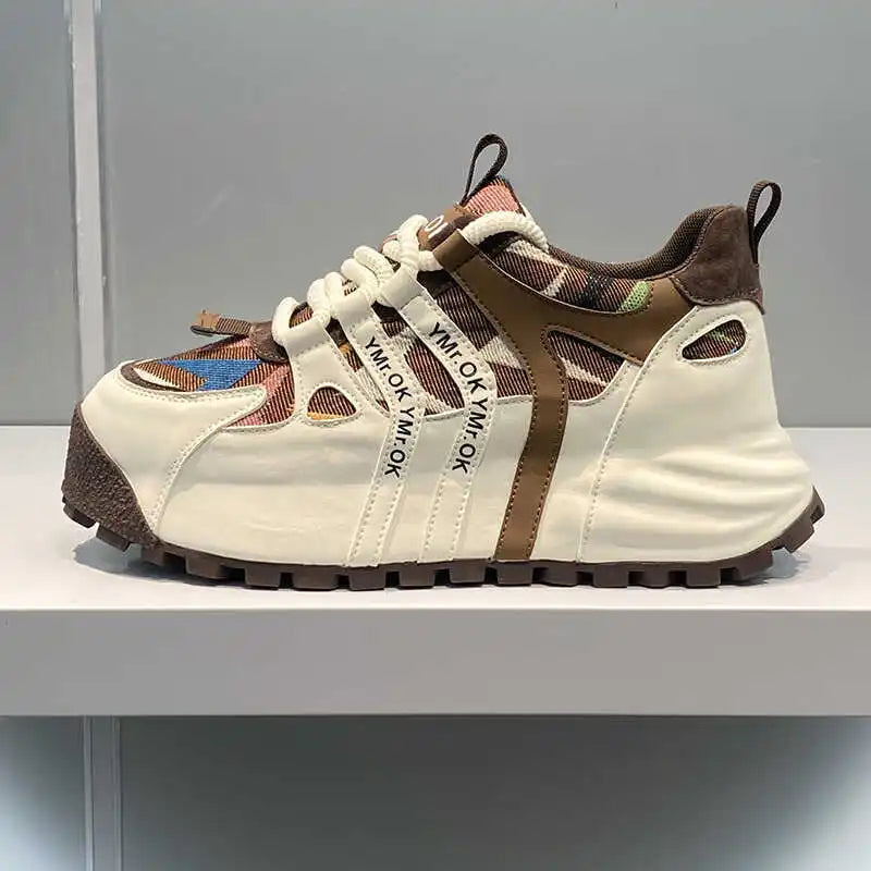 YBQJOO Men's Thick Sole Sneakers – Breathable Casual Shoes Men's Sneakers Axl white brown 44