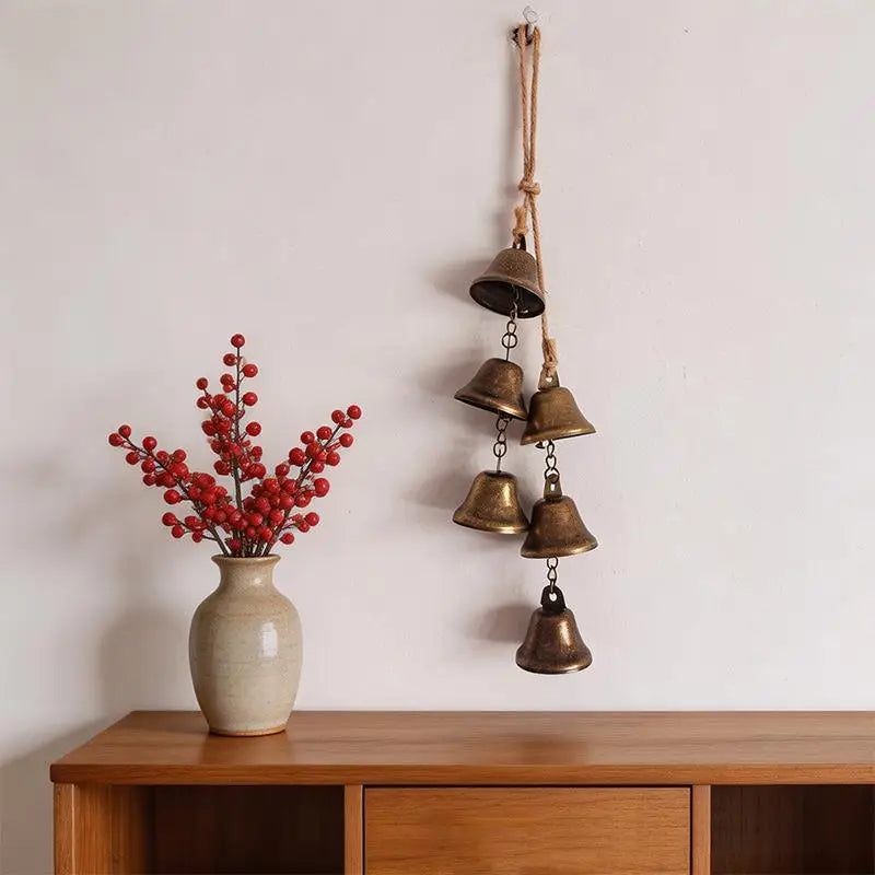 Vintage Brass Hanging Bell – Rustic Cast Iron Wind Chime Hanging Bell Decor Axl