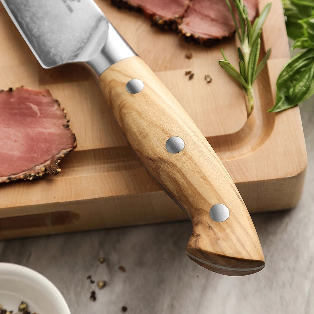 XINZUO 8.27" Damascus Carving Knife | Olive Wood Handle & Gift Box Carving Knife Axl
