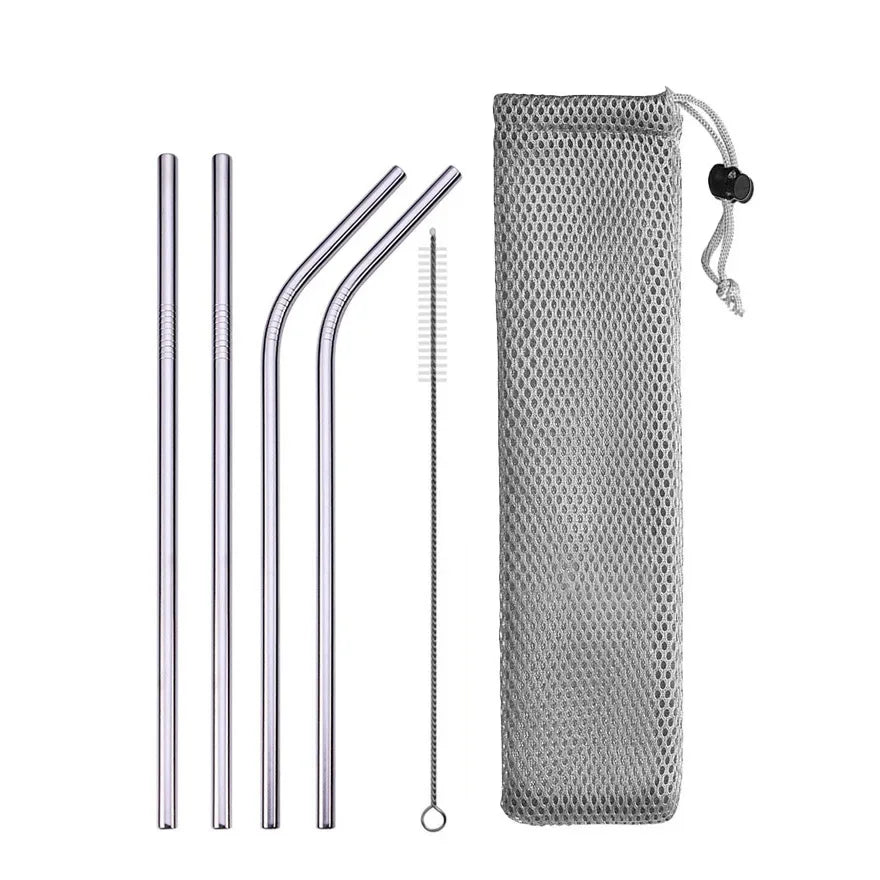 304 Stainless Steel Reusable Straws – Straight, Bent & Brush Set Reusable Metal Straws Axl A with bag