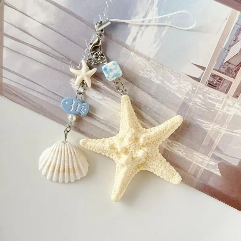 Ocean Shells & Starfish Keychain Phone Strap Charm | Resin Keychain Charm Axl A1