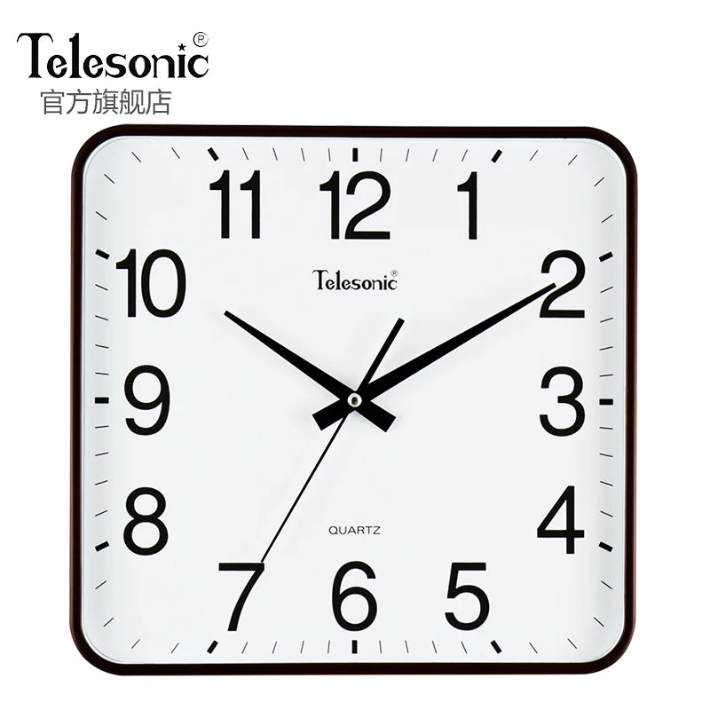 Modern Square Silent Wall Clock – 14" Large Living Room Decor Silent Wall Clock Axl Brown 13 Inch