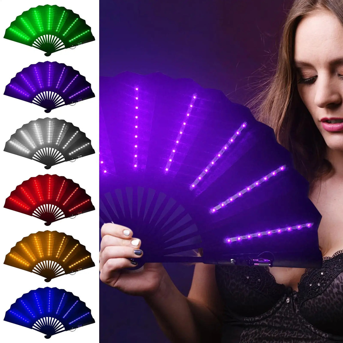 LED Glow Folding Fan – 63 LEDs for Rave, Halloween & Party LED Party Fan Axl