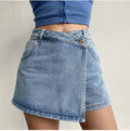 Women's High-Waist Denim Skort – Fake Two-Piece Jean Skirt Denim Skort Axl Blue S