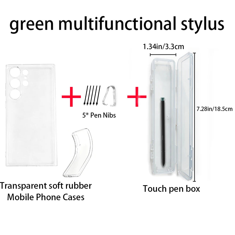 Samsung Galaxy S23 Ultra Stylus Pen + Nibs + Clear TPU Case Kit Phone Stylus Bundle Axl Green