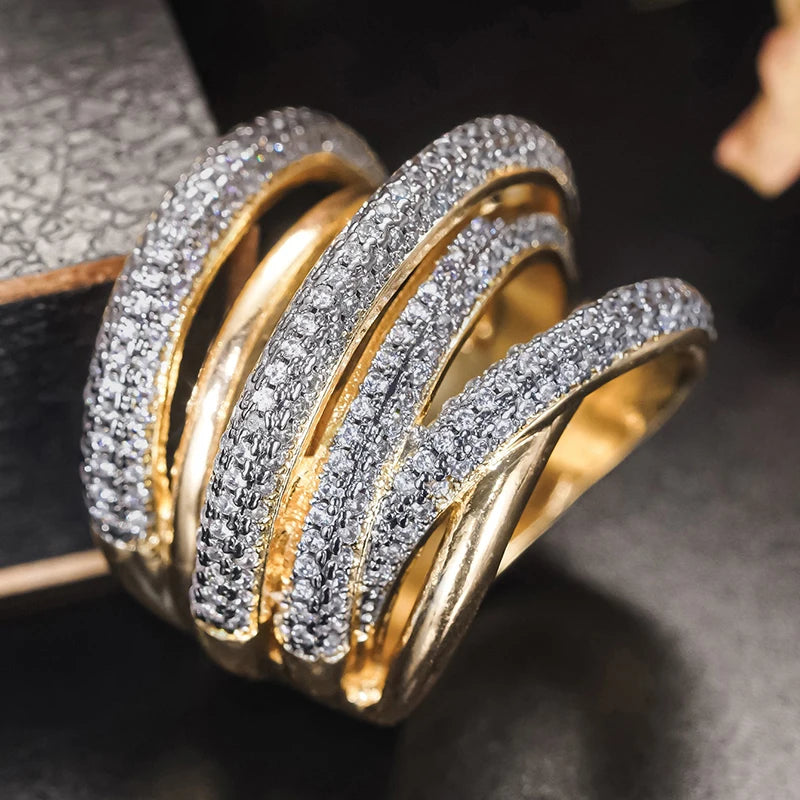 Huitan Multi-Layer Cross Ring – Paved CZ Hip Hop Punk Style Fashion Ring Axl