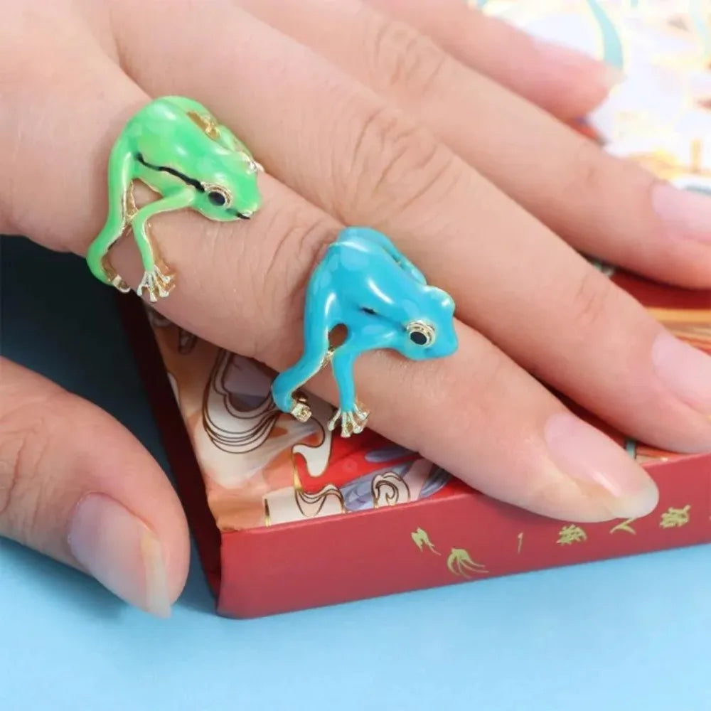 Adjustable Frog Open Ring – Green & Blue Unisex Animal Jewelry Fashion Ring Axl