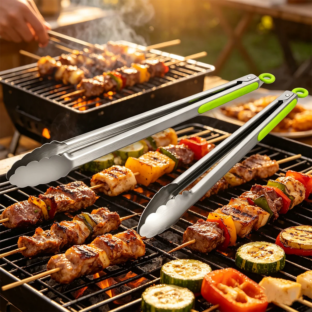 2-Pc Stainless Steel BBQ Tongs Set – 14" & 16" Grill Tongs BBQ Cooking Tongs Axl