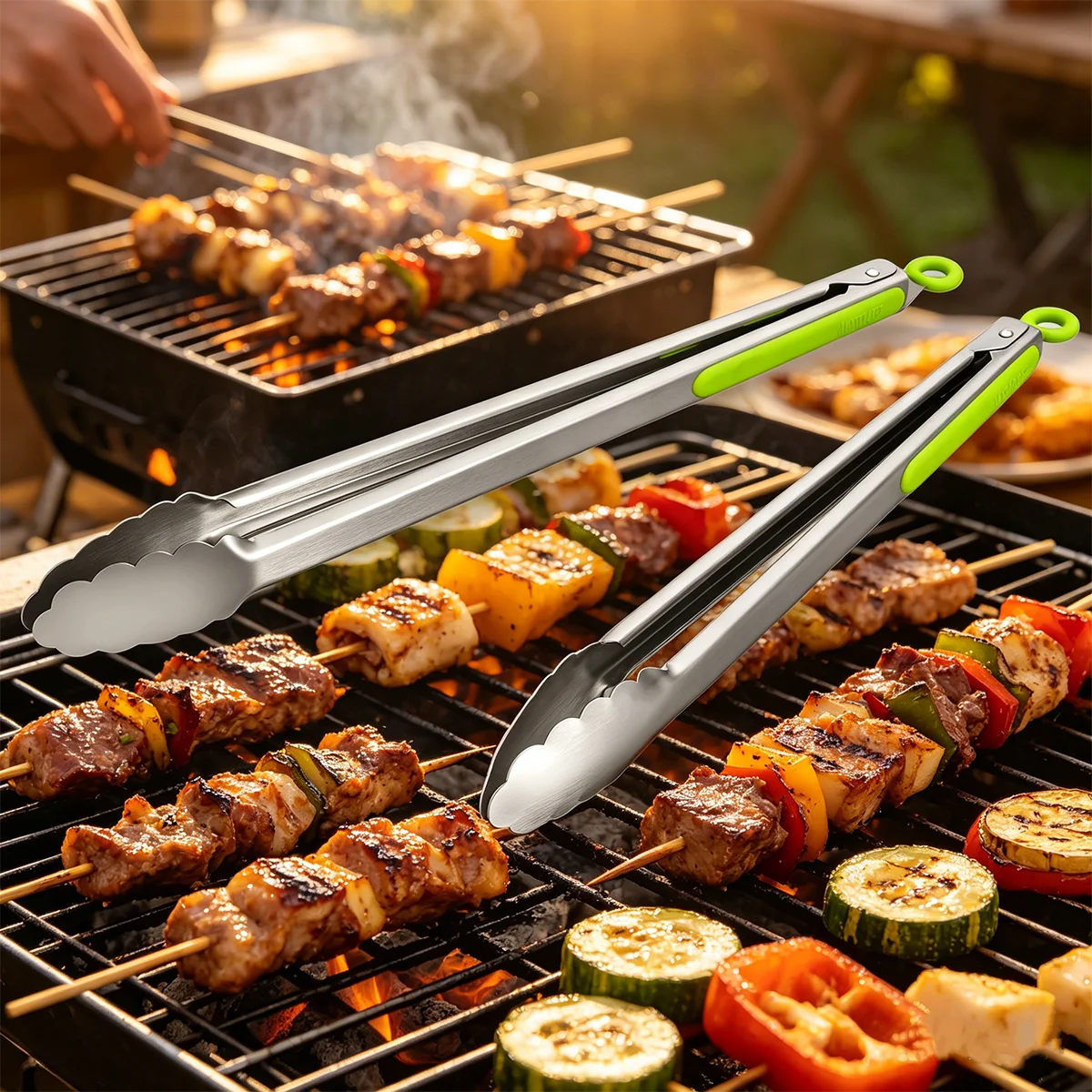 2-Pc Stainless Steel BBQ Tongs Set – 14" & 16" Grill Tongs BBQ Cooking Tongs Axl