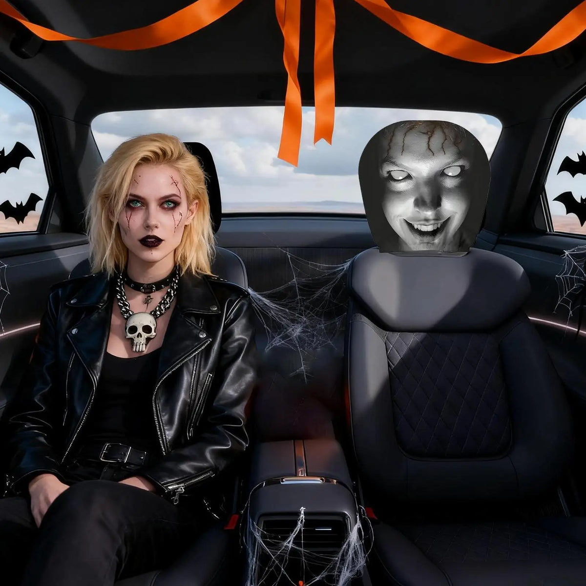 Halloween Spooky Face Car Headrest Covers – 2 Pack Universal Car Headrest Cover Axl