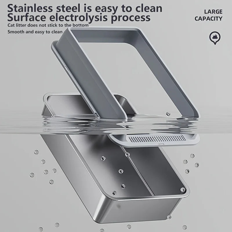 KEMORELA XL Stainless Steel Cat Litter Box with Lid & Scoop Cat Litter Box Axl