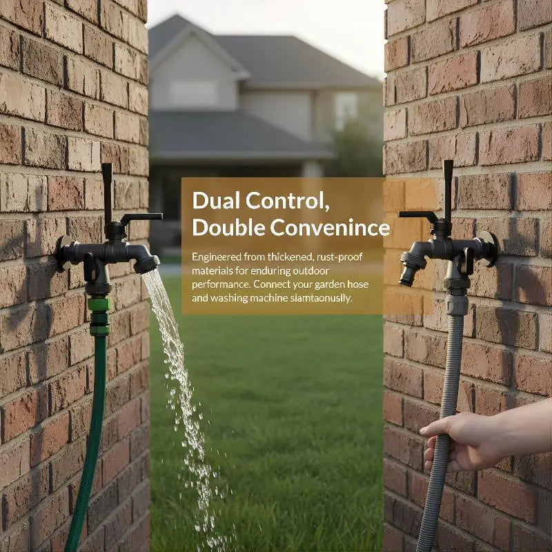 Freeze-Proof 2-Way Garden Faucet – Dual Outlet Zinc Alloy Tap Garden Faucet Axl