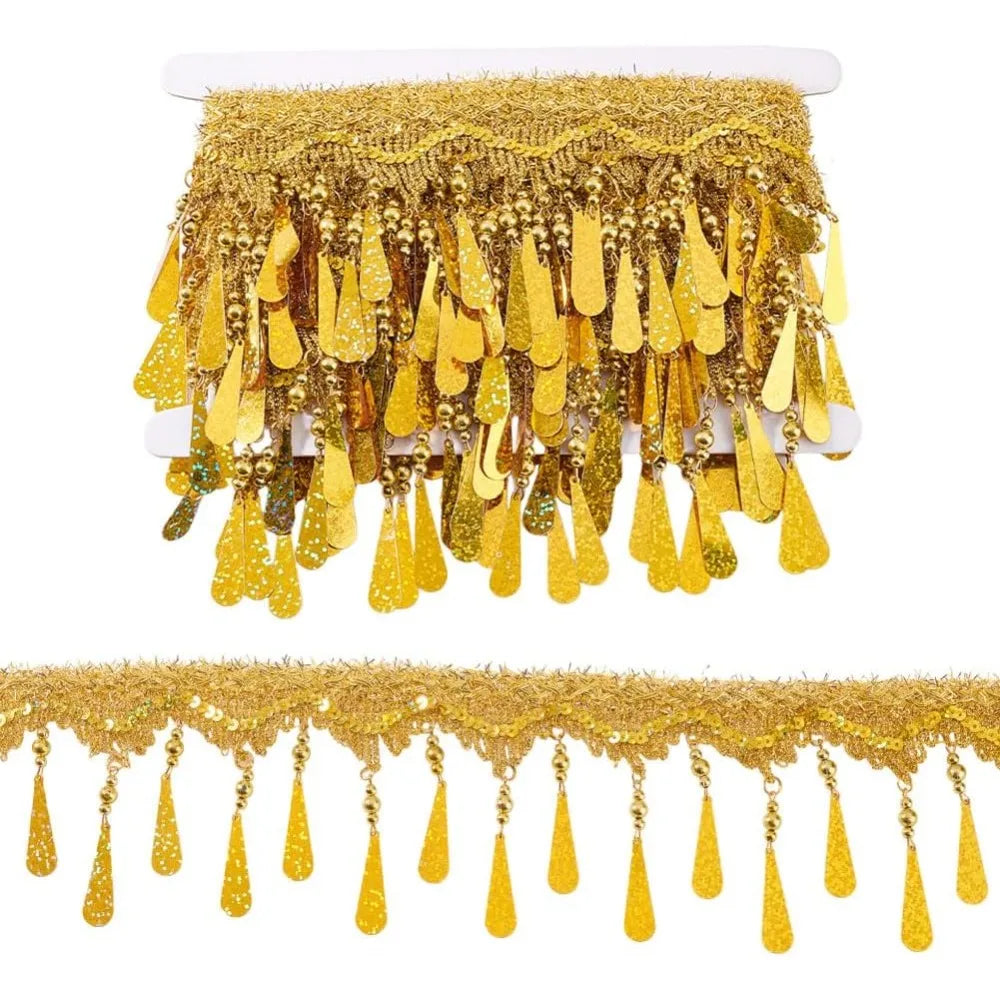 Polyester Tassel Glitter Lace Trim Bead Fringe Ribbon 4.6–5 Yds Tassel Fringe Trim Axl AECH04-18214