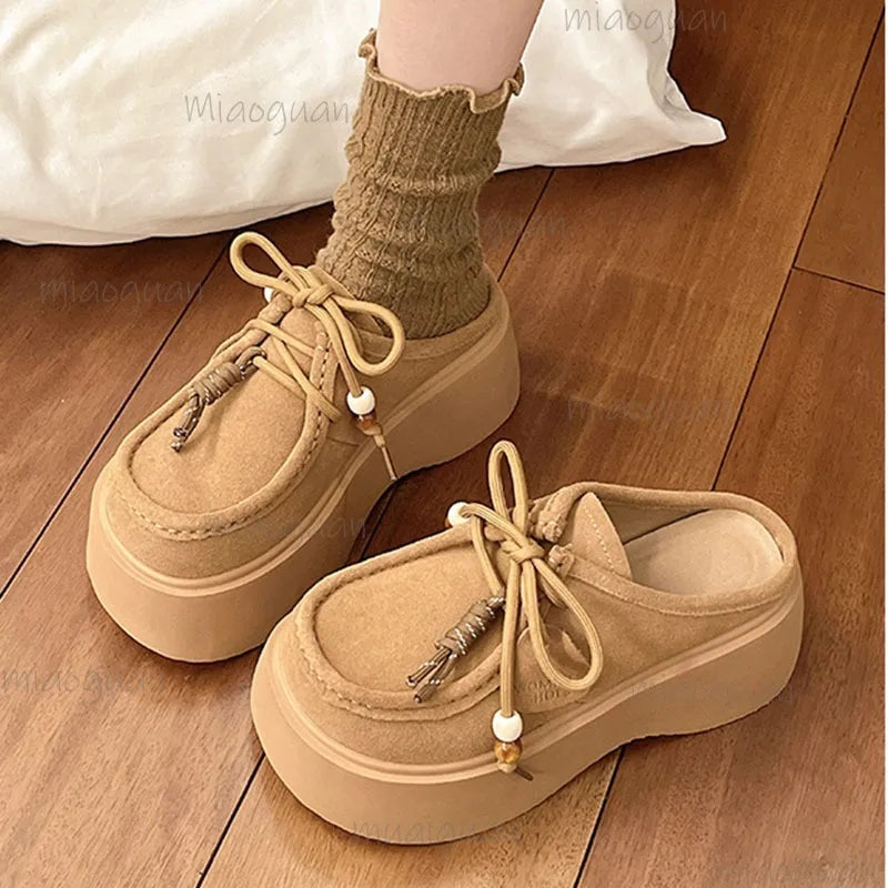 Women's Platform Mule Slippers – Suede Slip-On Loafers Platform Mule Slippers Axl