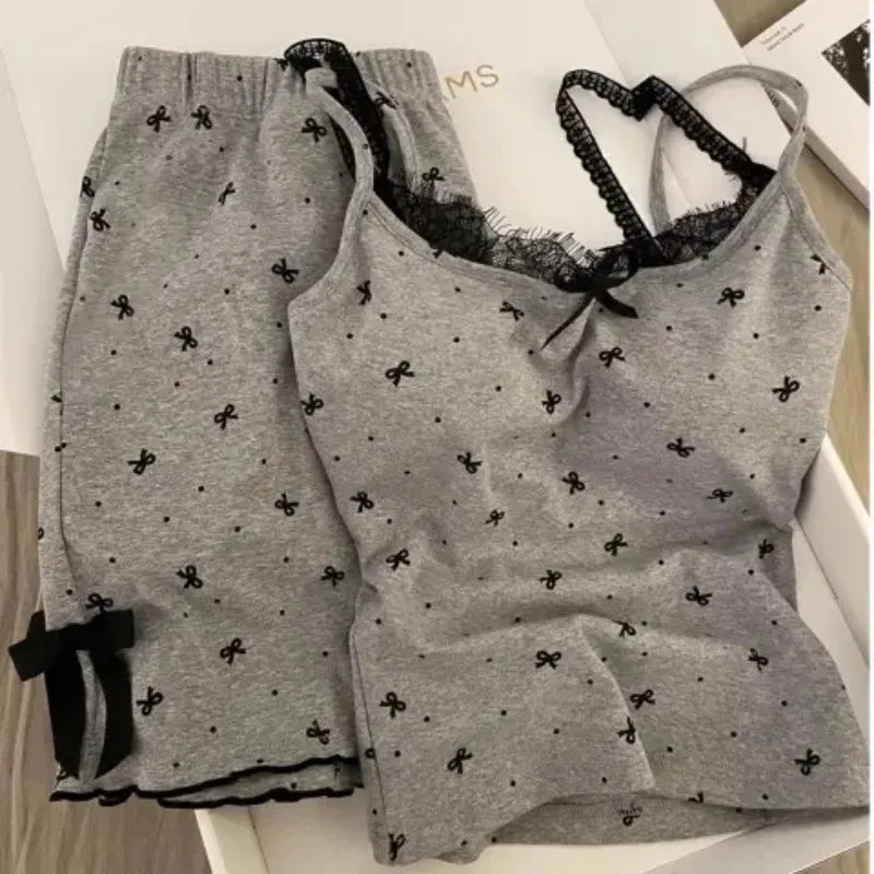 Women's Bow Tie Camisole Pajama Set – Vest & Shorts 2 Piece Women's Pajama Set Axl