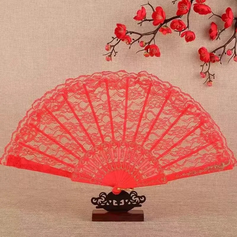Vintage Lace Folding Fan – Chinese Japanese Art Craft Décor Decorative Folding Fan Axl