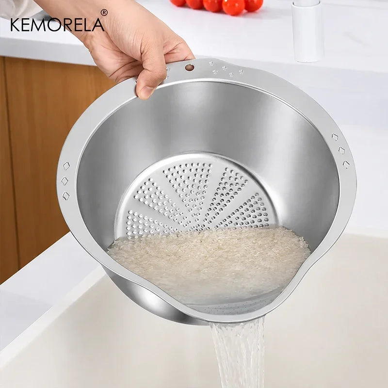 KEMORELA Stainless Steel Rice Washer Bowl & Colander Colander Strainer Bowl Axl