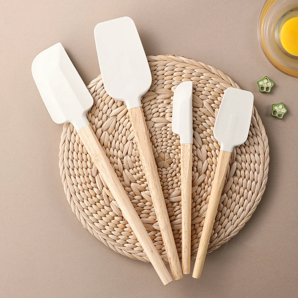 4-Piece Silicone Spatula Set with Wood Handles | Baking Silicone Spatula Set Axl