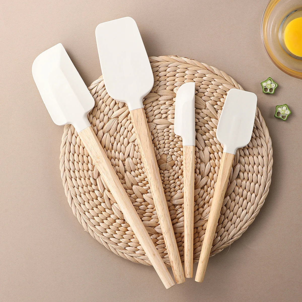 4-Piece Silicone Spatula Set with Wood Handles | Baking Silicone Spatula Set Axl