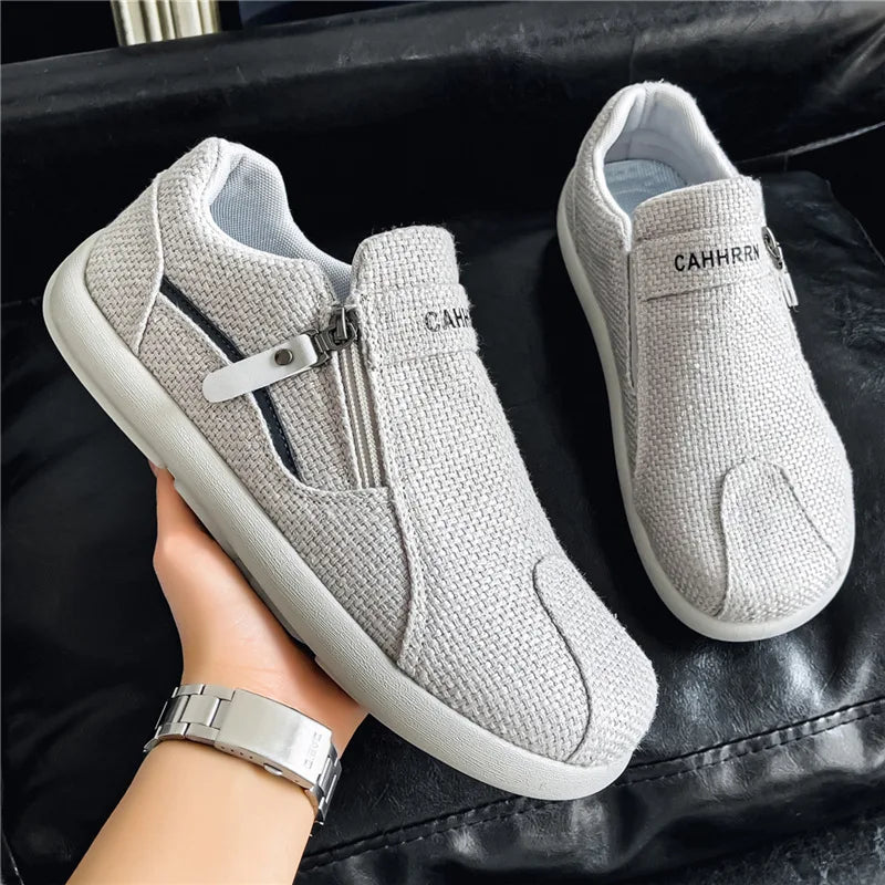 Men's Canvas Ankle Zip Sneakers – Lightweight Anti-Slip Boots Canvas Ankle Sneakers Axl Gray 44