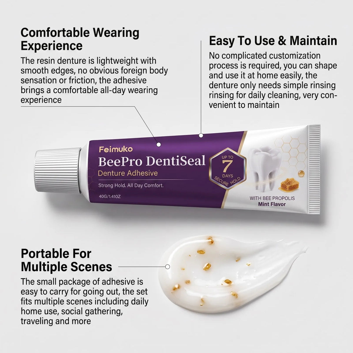 Full Set Silicone Dentures + Propolis Adhesive Cream | Natural Fit Denture Set Axl