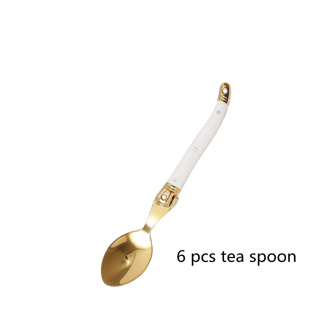 Laguiole Gold Cutlery Set – Stainless Steel Flatware for 3 Flatware Cutlery Set Axl 6pcs tea spoon