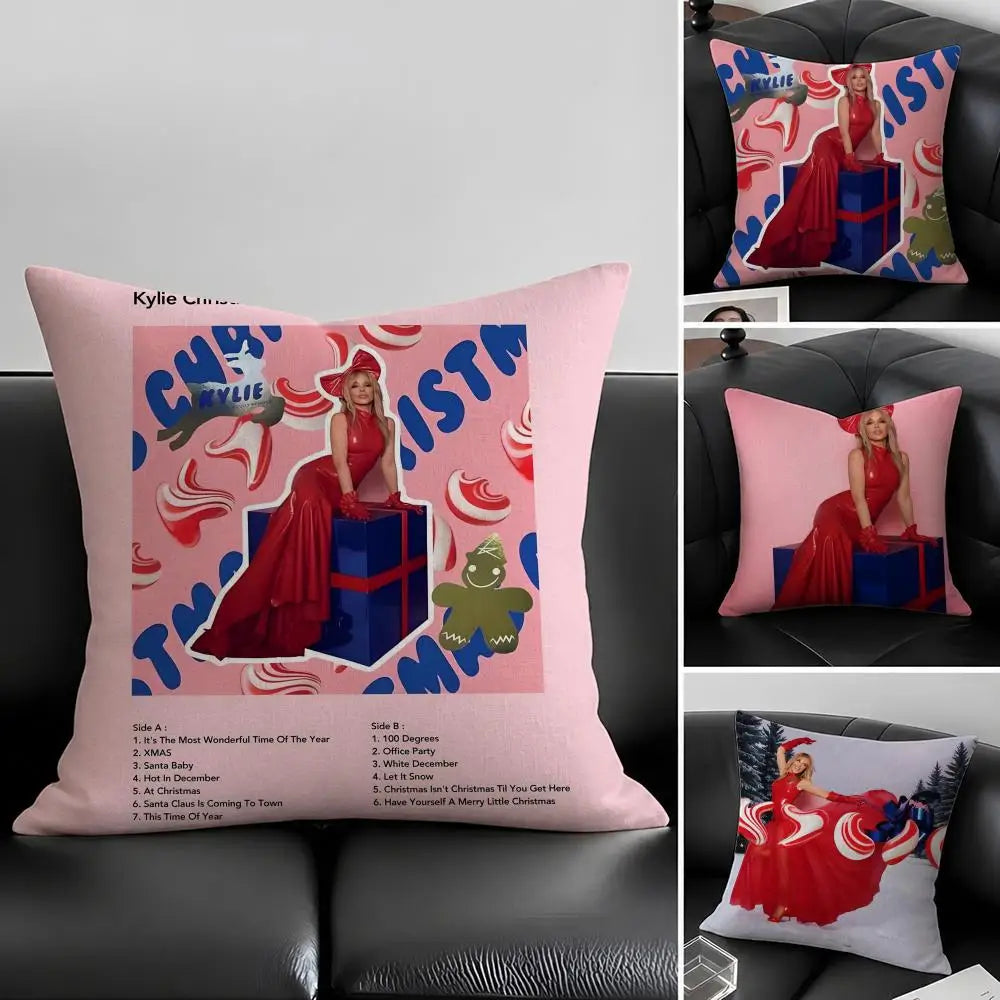 Kylie Minogue Christmas Linen Cushion Cover | Sofa Pillowcase Decorative Cushion Cover Axl