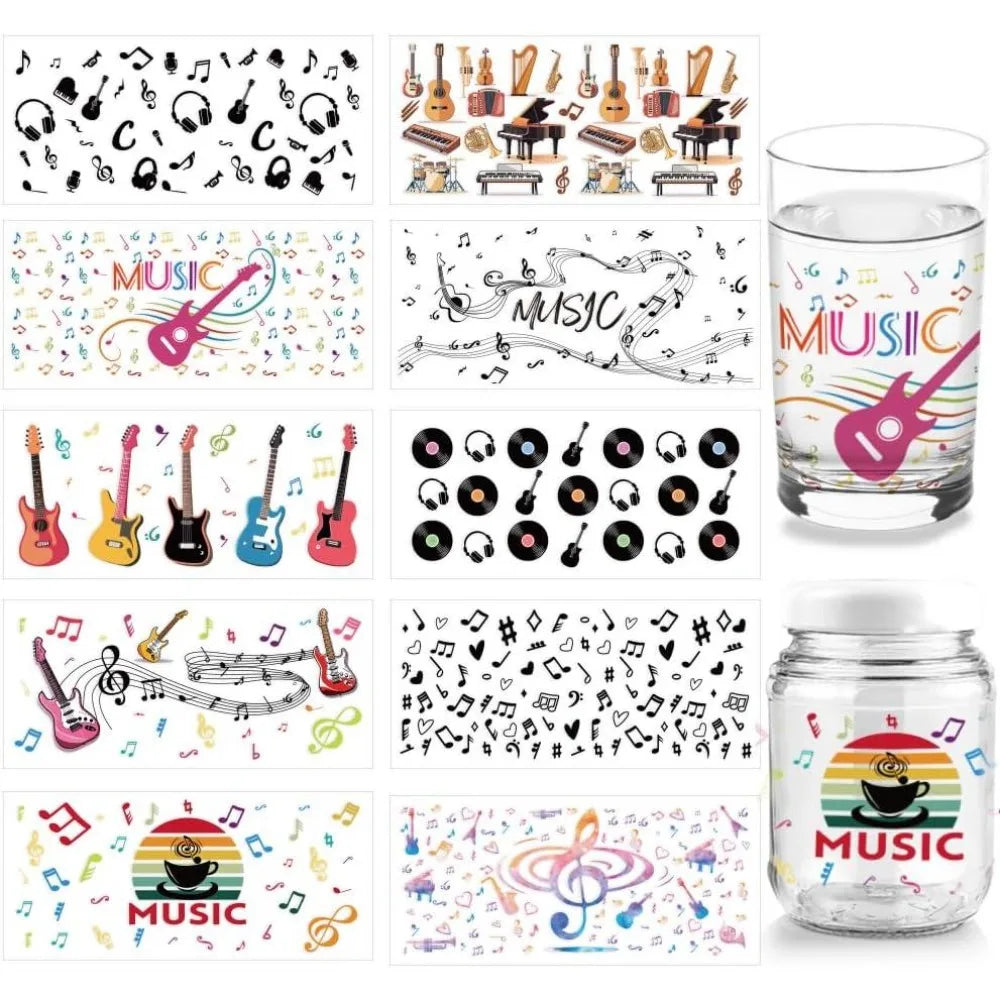 10-Sheet Music Theme UV DTF Cup Wraps for 16oz Glass DIY DIY Transfer Stickers Axl AECH04-19333