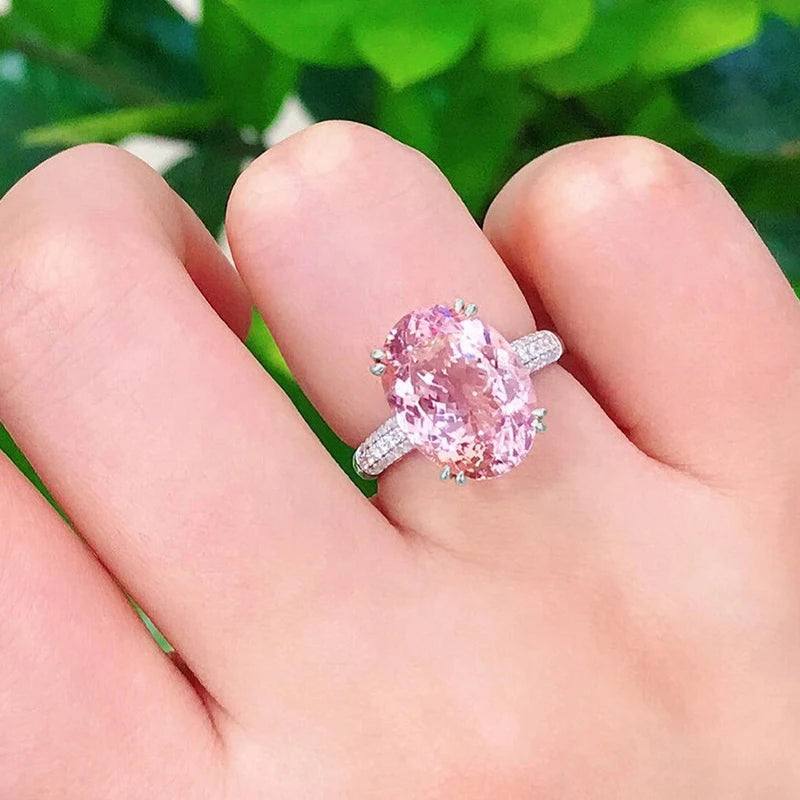 Huitan Big Oval Pink CZ Ring for Women – Statement Wedding Ring Fashion Statement Ring Axl