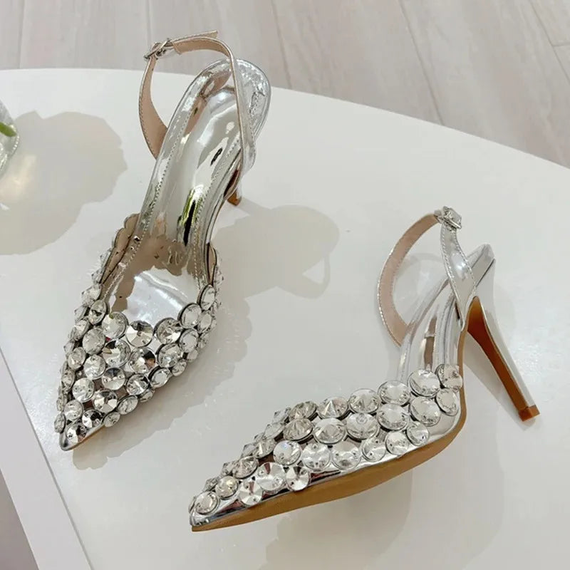 Women's Crystal Stiletto Slingback Pumps | Pointed Toe High Heels Stiletto Slingback Pumps Axl