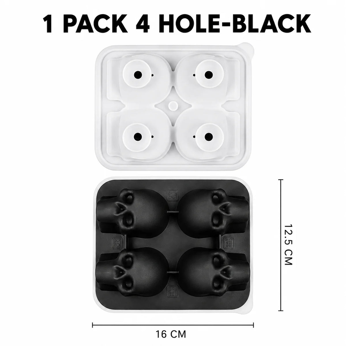 3D Skull Silicone Ice Cube Mold – Whiskey & Halloween Cocktails Silicone Ice Mold Axl 1 PACK 4 Hole-Black
