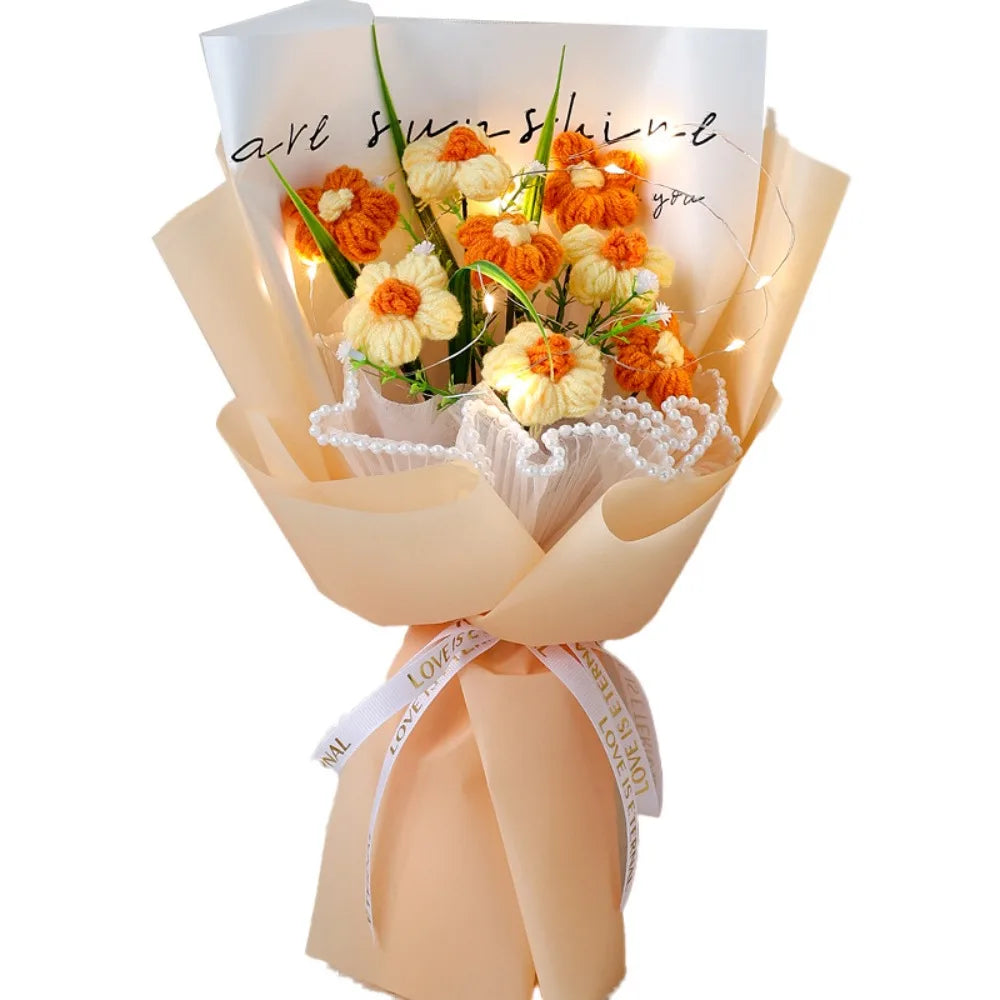 Hand Knitted Crochet Flower Bouquet with LED Lights – Eternal Artificial Flower Bouquet Axl