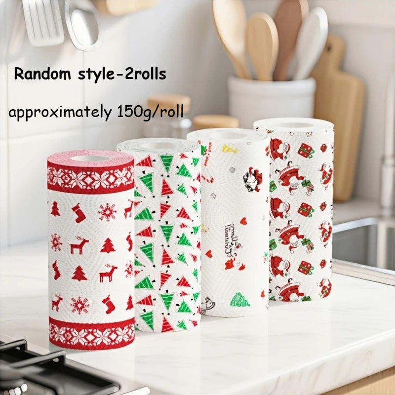 Christmas Kitchen Paper Towel Rolls – 3-Layer Reusable 2-Pack Kitchen Paper Towels Axl Random style-2rolls