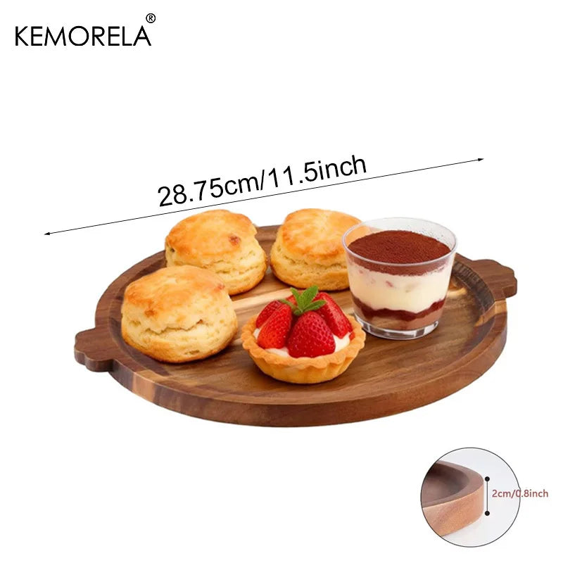 Acacia Wood Charcuterie Board with Handles – Round Serving Tray Charcuterie Serving Board Axl A