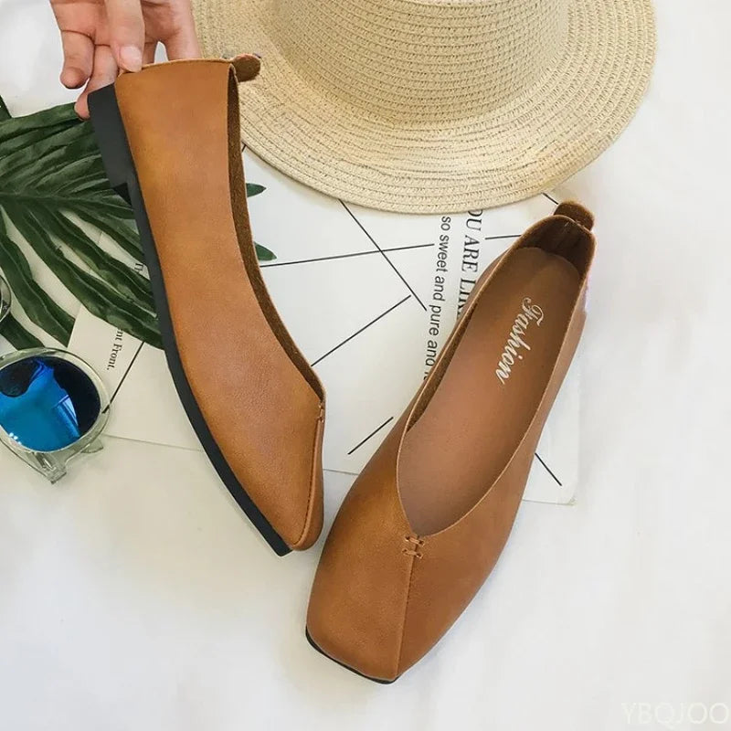 Women's Square Toe Slip-On Flats – Elegant Casual Shoes Women's Flat Shoes Axl 42 Brown