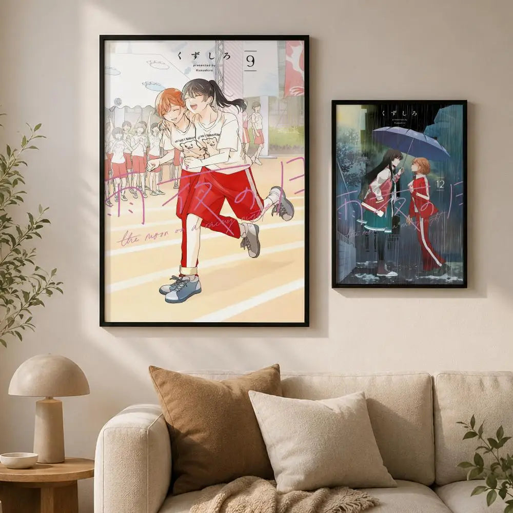 Manga Moon Rainy Night Waterproof PVC Peel & Stick Wall Poster Wall Art Poster Axl