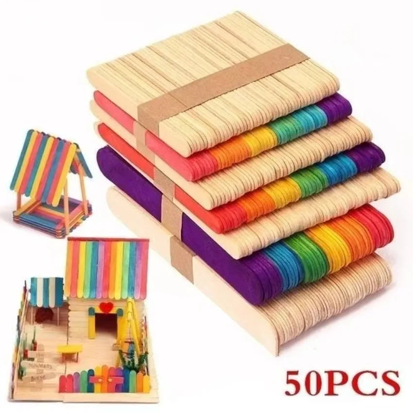 50 Pcs Wooden Craft Sticks – DIY Art, Kids Crafts & Decor Wooden Craft Sticks Axl