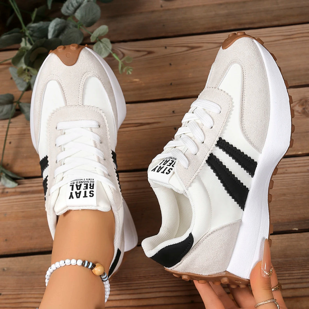 Women's Thick Sole Patchwork Sneakers – Waterproof Lace-Up Women's Sneakers Axl