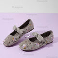Flower Embroidered Velvet Ballet Flats – Women's Retro Loafers Women's Ballet Flats Axl Khaki 36
